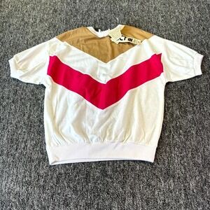 Act III Shirt Women Medium Multicolor Chevron Print Ribbed Hem Short Sleeve